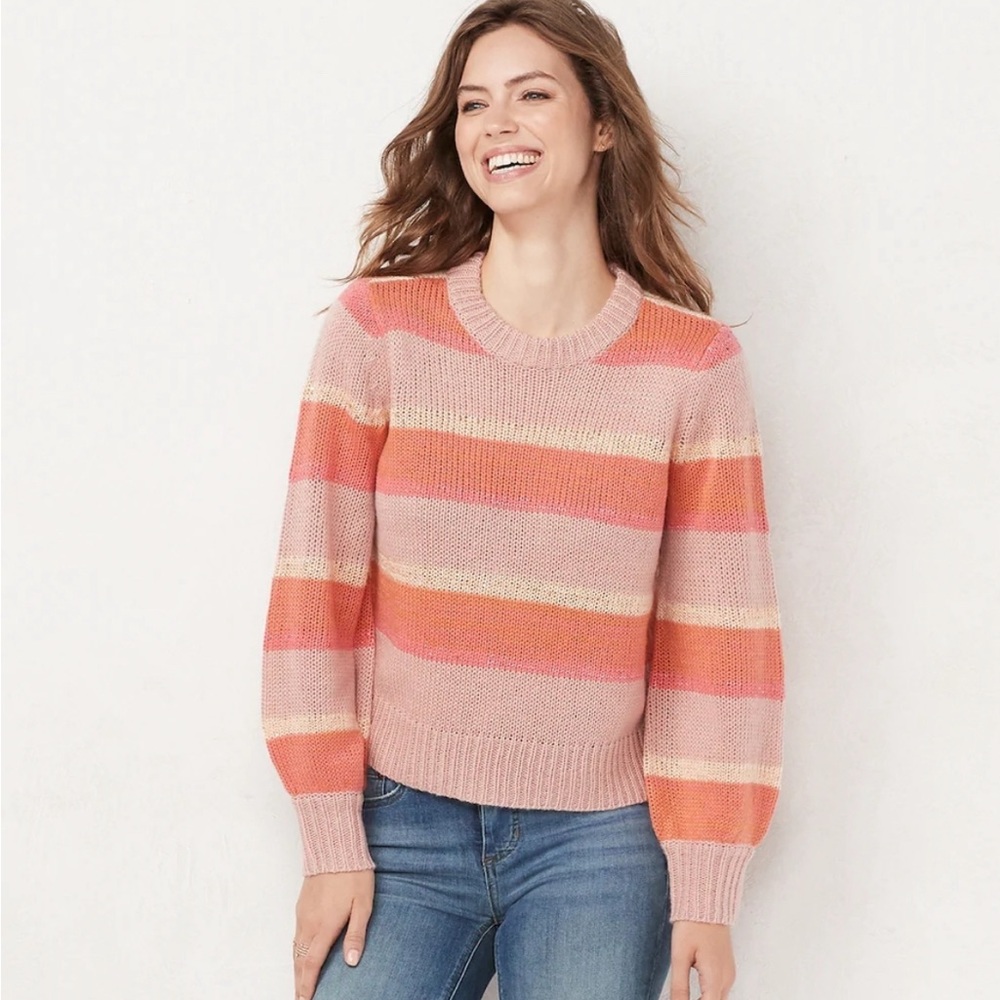 LC Lauren Conrad NWT Pink Striped Sweater with Sparkles